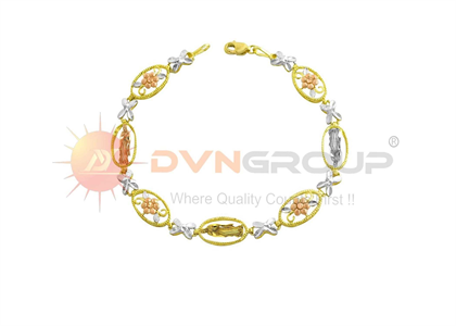 Three Tone Plated Virgin Mary Flower Bracelet